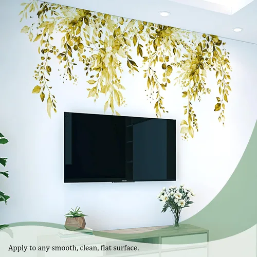 Miniatura 5 de Calcomanías de pared amarillas de hojas y plantas, despegar y pegar, calcomanías de vinilo de flores grandes, vid extraíble, decoración del hogar