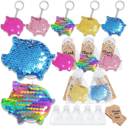 Miniatura 6 de CiciBear Juego de 60 llaveros de lentejuelas de doble cubierta con 20 llaveros para perros, 20 etiquetas de agradecimiento y 20 bolsas para Let's