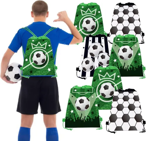 Miniatura 6 de CC HOME Paquete de 12 bolsas con cordón de fútbol, bolsas de recuerdo de fiesta de fútbol para niños, decoraciones de bebé con temática de fútbol