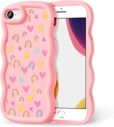 Miniatura 265 de Compatible con iPhone SE/8/7 Funda para Mujeres y Niñas, Marco Ondulado Rizado con Patrón Lindo, Estética Delgada Suave Silicona TPU Parachoques