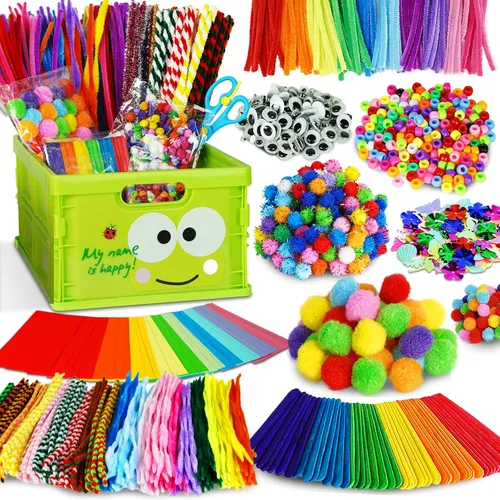 FUNZBO Suministros de Arte y Manualidades Navideñas para Niños - Kits de Manualidades con Limpiapipas, Adhesivos de Paleta, Papel de Construcción,