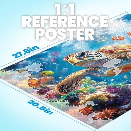 Miniatura 3 de Rompecabezas para adultos de 1000 piezas, rompecabezas de tortuga marina de 1000 piezas, rompecabezas desafiantes del océano con letra en la parte