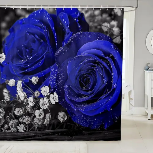 Miniatura 13 de Cortina de ducha con rosas rojas, juego de cortinas de ducha para niñas, mujeres y niños, cortina de ducha de tela impermeable con flores botánicas