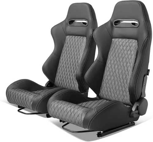 Miniatura 13 de IKON MOTORSPORTS, Asiento universal de carreras PU + cuero de carbono + gamuza, con deslizadores dobles, asiento deportivo reclinable negro