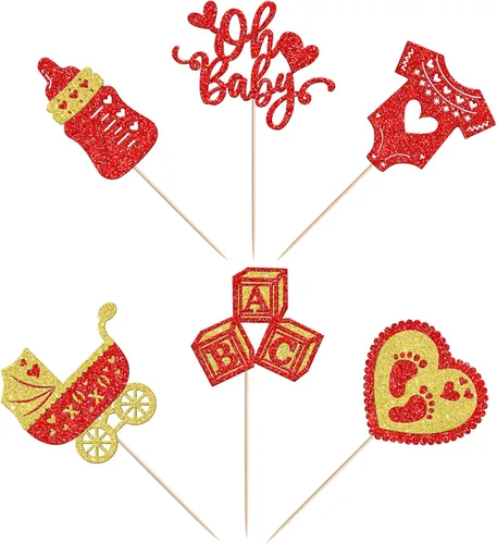 Miniatura 3 de 24 piezas de decoración para cupcakes para el día de San Valentín con purpurina roja para pies de bebé, carruaje de amor, corazón, día de San
