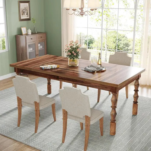 Miniatura 5 de Tribesigns Mesa de comedor de granja de 62 pulgadas para 4-6 personas, mesa de cocina rectangular grande, mesa de comedor, muebles de cocina y Nogal