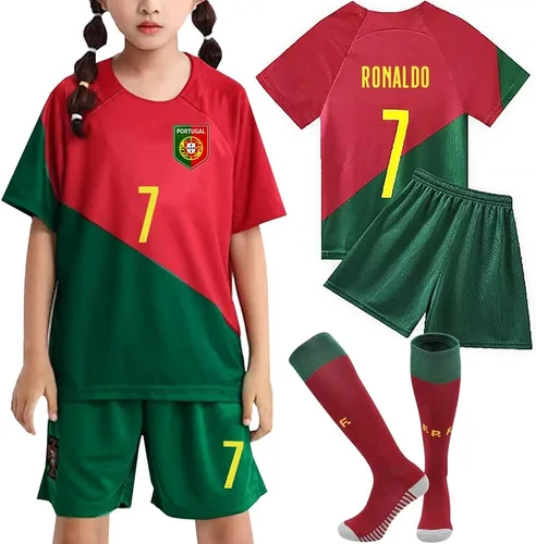 Casmyd Camiseta de fútbol de Portugal para niños + pantalones cortos 2022 de la Copa Mundial Legend #7 Ronal'do Football Team Sports Shirt Kit para