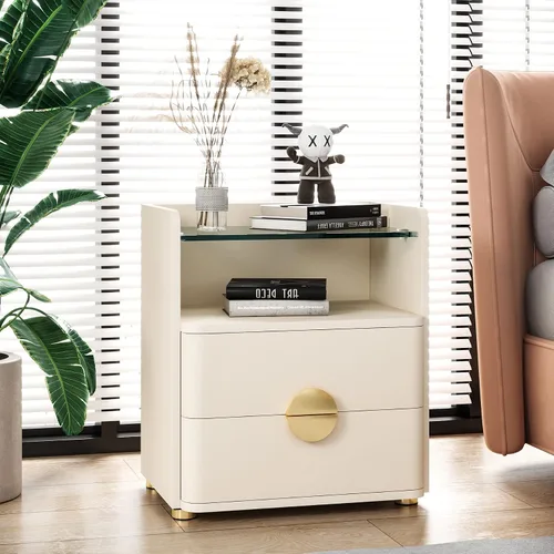 Tribesigns Mesitas de noche, mesa de noche moderna de 2 cajones con espacio de almacenamiento abierto, mesa auxiliar de cama de madera para
