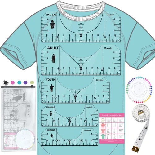 Vowlove Regla de camiseta para una alineación precisa, herramienta de colocación en el centro y el pecho izquierdo para hacer camisas, compatible
