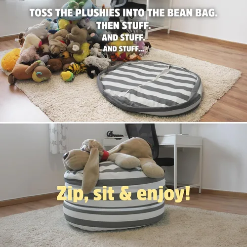 Miniatura 8 de SMART WALLABY Silla Puf de Almacenamiento para Animales de Peluche 2 Tamaños en 1 Organizador de Juguetes de Peluche para Niños 100% Algodón