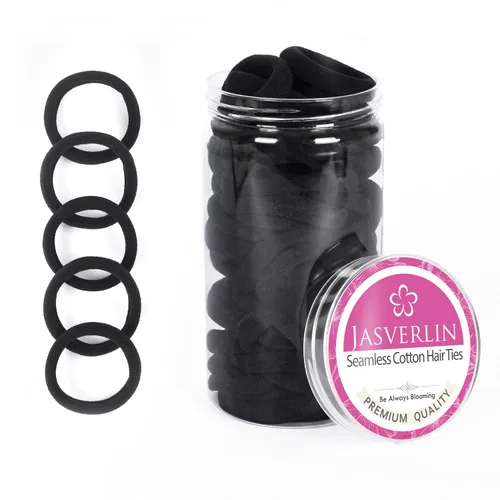 Miniatura 11 de JASVERLIN Lazos suaves para el cabello, bandas elásticas de algodón sin costuras para mujeres y niñas, sin daños, coleteros pequeños para cabello