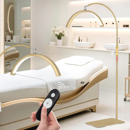 HITTI Luz de Pestañas para Técnico de Pestañas, Lámpara de Pie Flexible de Cuello de Ganso LED de Media Luna para Esteticista y Artistas, Tatuajes,