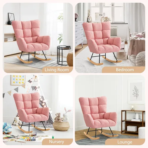 Miniatura 7 de Furniliving - Mecedora tapizada para cuarto de bebé, silla balancín moderna con asiento acolchado, silla de lectura con respaldo alto y cómoda