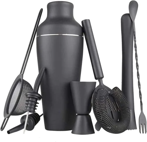 Kit profesional de camarero, juego de barra, 7 piezas de acero inoxidable coctelera herramientas para el hogar, bares, viajes y fiestas al aire