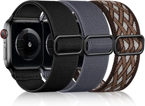 Miniatura 19 de DaQin Paquete de 3 correas elásticas Solo Loop compatibles con Apple Watch de 1.654 pulgadas, 1.614 pulgadas, 1.575 pulgadas, 1.496 pulgadas, Boho