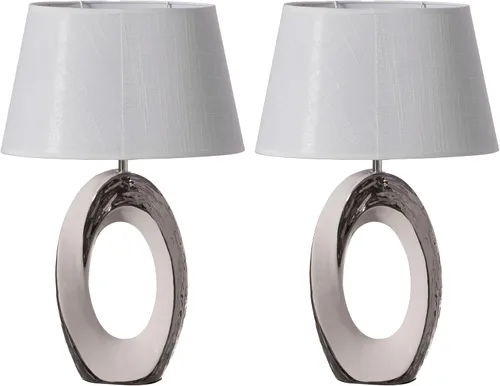 Miniatura 8 de Quickway Imports Lámparas de mesa de diseño, lámpara de mesa decorativa de cerámica de 16 pulgadas, con soporte circular reflectante plateado y rosa