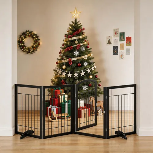 Miniatura 3 de Vantas 96 x 30 in Foldable Metal Dog Gate with Door Walk Through, Black Freestanding Stability, Extra Wide, Walk-Through Easy, Easy Storage, Easy