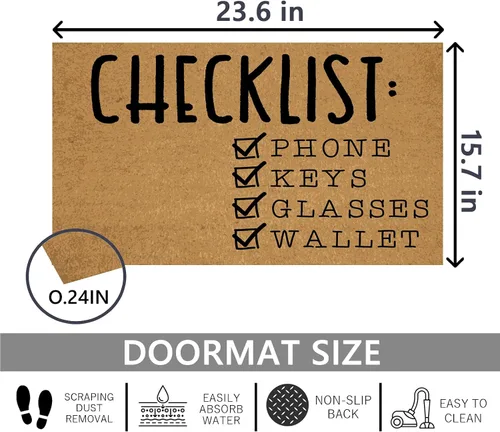 Miniatura 3 de Felpudo personalizado para puerta delantera exterior para entrada al aire libre, lista de verificación, tapete delgado de bienvenida antideslizante
