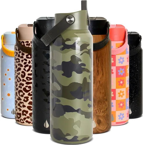 Miniatura 48 de Elemental Botella de agua aislada de 24 onzas con popote, botellas de agua con núcleo de acero inoxidable 100% a prueba de fugas para viajes, Beige