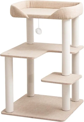 Miniatura 10 de Árbol para gatos para gatos grandes, torre moderna amigable para gatos mayores con estantes anchos, postes rascadores de algodón, base súper