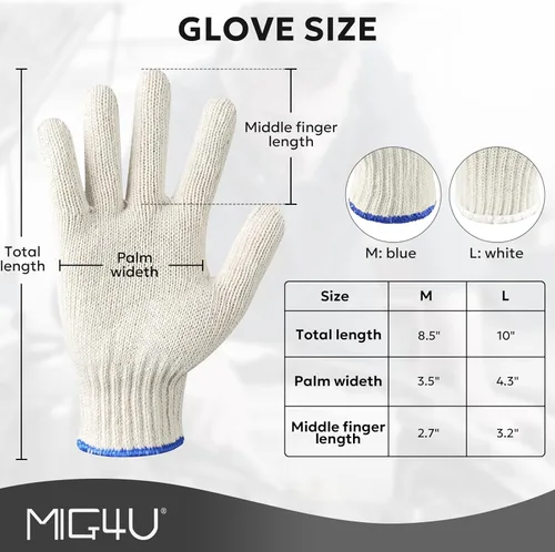 Miniatura 6 de MIG4U 12 Pares de Guantes de Trabajo - Guantes de Hilo de Algodón para Trabajo de Seguridad - Forro de Guante Protector de Manos Protección contra
