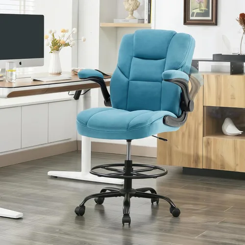 Miniatura 11 de Drafting Chair 500Lbs, Tall Office Chair for Standing Desk, Fabric Executive Office Chair with Flip-up Armrests, Ergonomic High Chair with