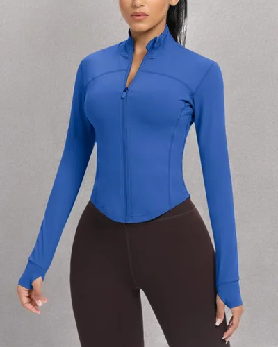 Miniatura 105 de AVGO Chaquetas de entrenamiento recortadas para mujer, con cremallera, ajustadas, atléticas, con agujeros para el pulgar