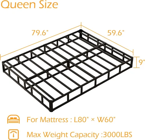 Miniatura 2 de Maenizi Somier de 9 pulgadas para cama Queen, base de cama de metal resistente con funda de tela, base de colchón, fácil montaje, sin ruido