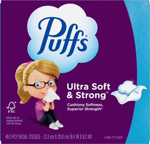 Miniatura 12 de Pañuelos faciales ultrasuaves sin loción Puffs, 1 cubo, 48 pañuelos por caja