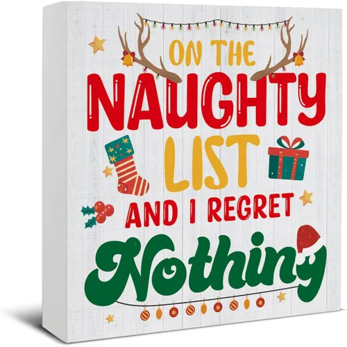 Miniatura 19 de Divertida decoración de Navidad, decoraciones navideñas para interiores, deseos de bastón de caramelo y besos de muérdago, letrero de madera rústico