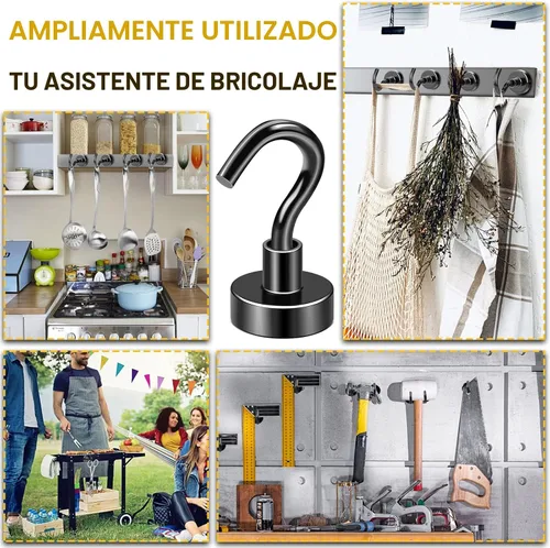 Miniatura 8 de DIYMAG - Ganchos magnéticos extrafuertes, imanes resistentes de tierras raras con gancho para colgar, para cabañas, parrillas, refrigerador, crucero
