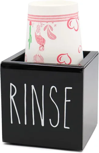 Dispensador de vasos de papel Dixie de acrílico negro, portavasos desechables con organizador de enjuague, portavasos de 3/5 oz, organizador de