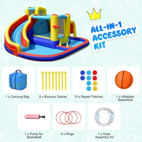 Miniatura 8 de HONEY JOY Tobogán acuático inflable, parque acuático inflable gigante 7 en 1 para niños pequeños con piscina de salpicaduras, casa de rebote de agua
