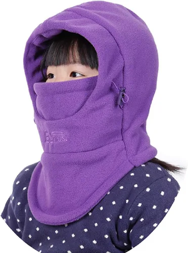Miniatura 16 de Azarxis Gorro de niños con pasamontañas de forro polar para esquí, máscara facial de invierno, gorro ajustable con calentador doble para el cuello