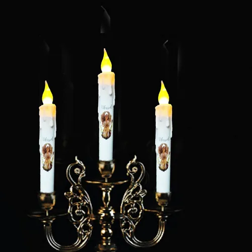 Miniatura 5 de Velas cónicas sin llama primitivas con temporizador, velas LED parpadeantes de 6.75 pulgadas, vela decorativa sin goteo para Halloween, Navidad