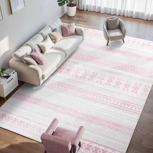 Miniatura 32 de Alfombras de 6 x 9, alfombras grandes lavables con flores estilo boho, alfombra de pelo bajo antideslizante y ultradelgada, alfombra para puerta