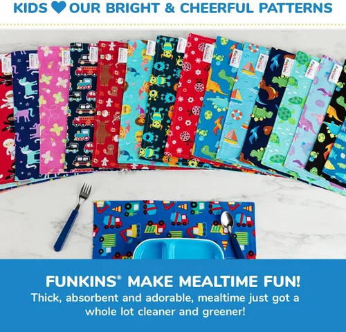 Miniatura 4 de Funkins - Manteles individuales de tela reutilizables para niños y loncheras, reutilizables, ecológicos, 15 x 13 pulgadas, 2 capas, gruesos