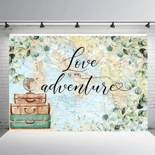 Miniatura 4 de Love is an Adventure telón de fondo para fotografía Let The Adventure Begin, fondo temático de viaje, baby shower, despedida de soltera, decoración
