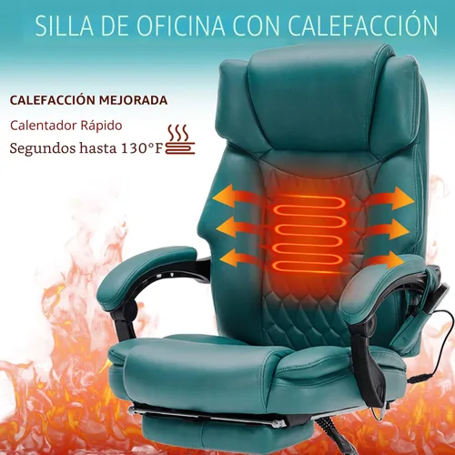 Miniatura 4 de Silla de oficina de masaje con reposapiés, 6 puntos de vibración y calor, sillas de escritorio de oficina en casa para personas pesadas de 400 Azul