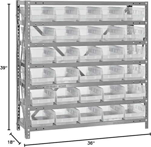 Miniatura 598 de Quantum QSBU-245BK Heavy Duty Shelving Unit with (7) Shelves and (24) QUS245 Black Bins for Garage Warehouse Storage Distribution 400 lb Load
