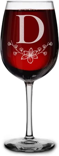 Miniatura 9 de shop4ever Copa de vino con monograma con monograma floral con inicial grabada, copa de vino de 16 onzas, elegante copa de vino de letra B