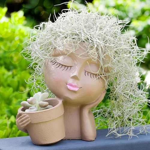 Miniatura 8 de vomiceak Macetas de Cara con Forma de Cabeza, Macetas para Plantas de Interior - Macetas Dobles Lindas para Flores y Suculentas con Agujeros