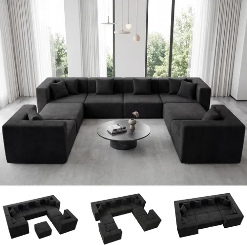 Miniatura 54 de MONVANE 55.5" Convertible Loveseat Sofa, 2-in-1 Boneless Sleeper Sofa Bed Futon Couch with Storage Pocket, Comfy Chenille Deep Seat Boneless Couch