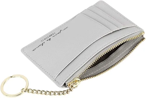 Miniatura 4 de 8 tarjetas para mujer, diseño minimalista delgado, monedero, monedero, bolsillo frontal, Gris, Casual