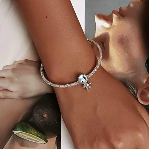 Miniatura 2 de WOSTU Exquisitos dijes de plata de ley 925 con forma de corazón rosa para pulseras, la llave de corazón, cuentas para mujeres y niñas, Circonita