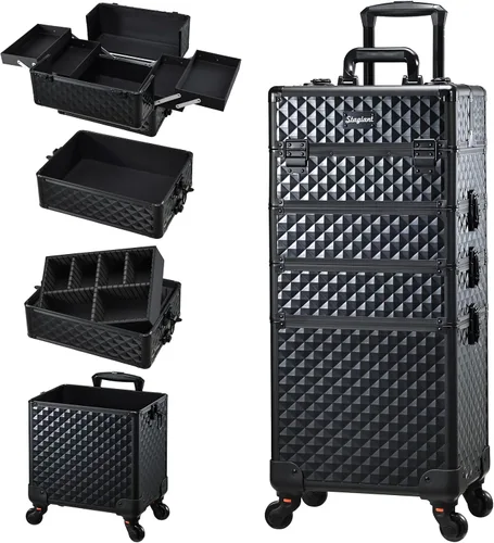 Stagaint Rolling Makeup Case 4 IN 1 Cosmetology Case on Wheels Salon Case | Makeup Organizer Box with Wheels Cosmetic Travel Case Nail Tech Storage