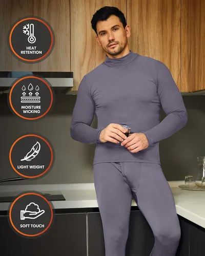 Miniatura 2 de CL convallaria 2 Pack Long Johns Thermal Underwear for Men Soft Fleece Lined Base Layer Cold Weather Set XS-4XL