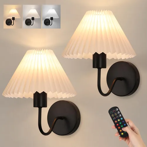 Miniatura 16 de Juego de 2 apliques de pared inalámbricos, pantallas plisadas recargables que funcionan con batería, luces de pared retro de cuello de ganso Dorado