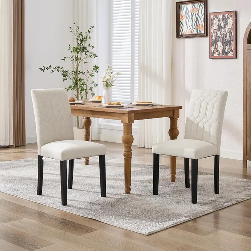 Miniatura 3 de VECELO Juego de 2 sillas de comedor tapizadas Parsons con asiento cómodo, patas de madera maciza con almohadillas de goma, para sala de estar