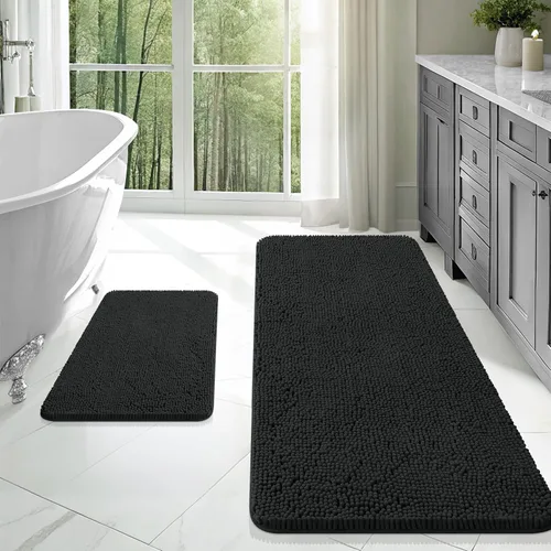 Miniatura 70 de OLANLY Juego de alfombras de baño de 2 piezas, alfombras de baño de chenilla suave y absorbente y alfombra de contorno en forma de U para inodoro